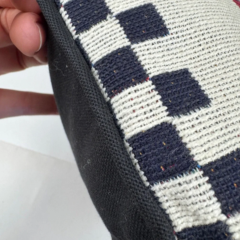 Vtg Needlepoint Tomato Decorative Pillow Checkered Border about 13.5x13in‎ READ